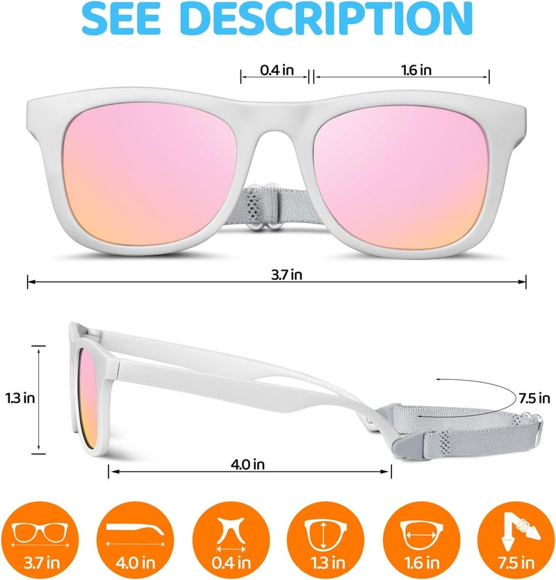 RIVBOS Baby Sunglasses Boys&Girls with Strap UV400 Polarized Flexible for Toddler,Infant and Newborn(0-24month) RBK0231 - Image 2